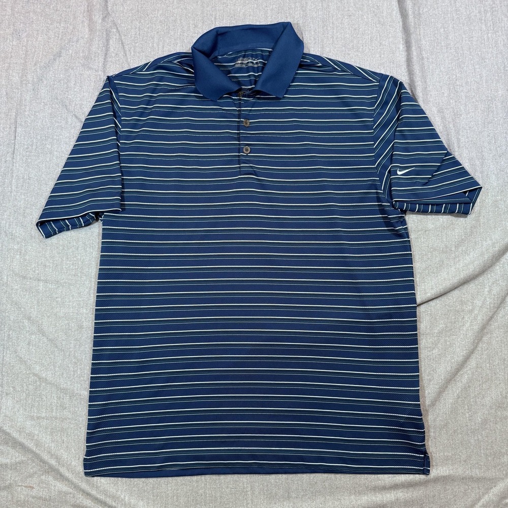 Nike Golf Polo Shirt Mens Large Striped Performance Swoosh Fit‎ Dry 319699-407